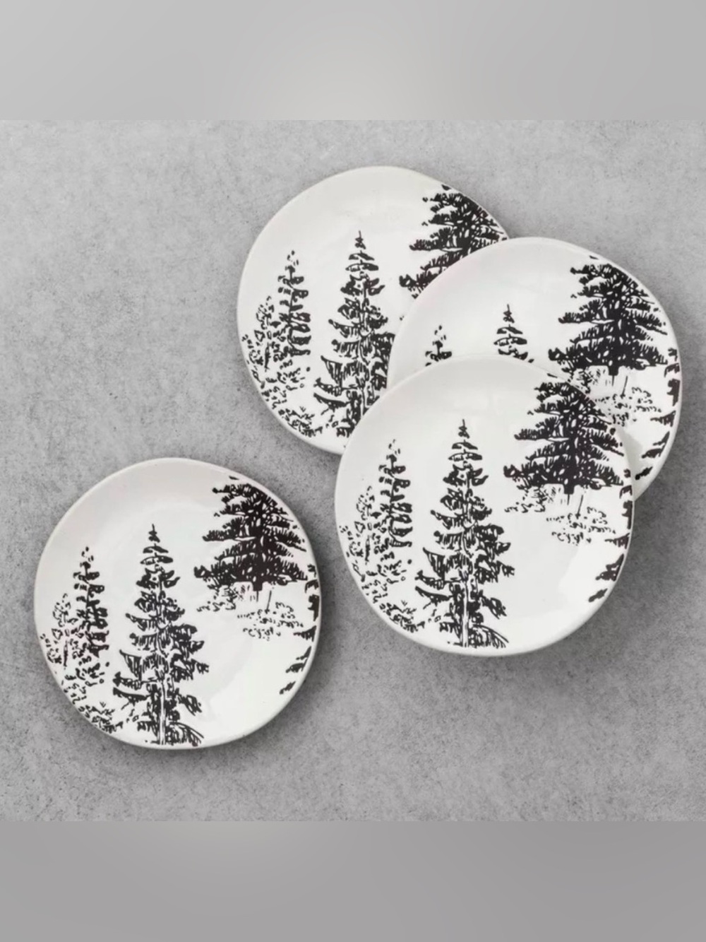 Hearth & Hand White and Black Pine Tree Dinner Plates in box- Set of 4